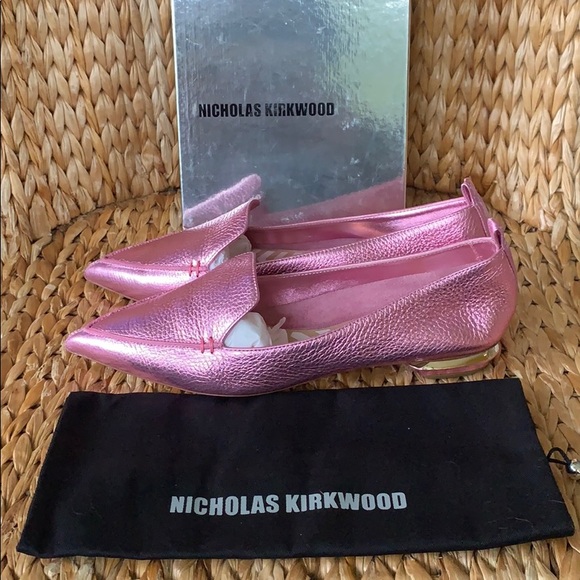 New in box Nicholas Kirkwood Pink Metallic Flats 40 / 9.5 - Picture 5 of 8